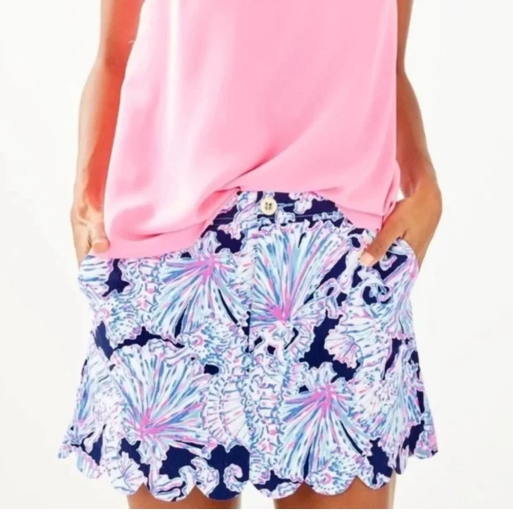 Lilly Pulitzer Deep Shells Bells Sea Navy Colette Scalloped Skort | 4